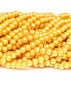 Hel sträng Vaxade glaspärlor 6mm Guld