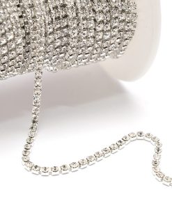 Strasskedja SS8 2,5mm silverpläterad med klar strass, 50cm