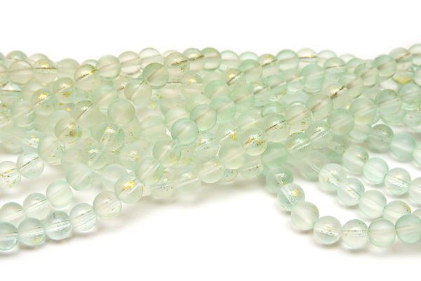 Frostade glaspärlor 8mm Aqua med guldskimmer