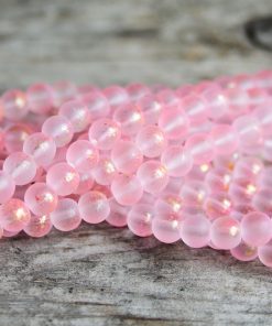 Frostade glaspärlor 8mm Rosa med guldskimmer