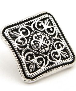 Metallknapp mönstrad fyrkant, Antiksilver 13mm
