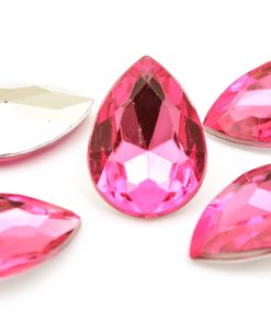 Akryldroppar utan hål, Fasetterade 25x18mm, Cerise, 5st