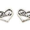 Antiksilver berlocker, Hjärtan med texten LOVE, 2st