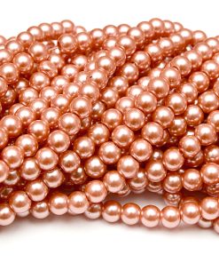 Hel sträng Vaxade glaspärlor 8mm Rosa Koppar