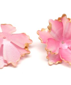 Akrylblomma stor Dubbel Rosa med guldkanter