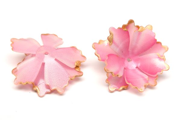 Akrylblomma stor Dubbel Rosa med guldkanter